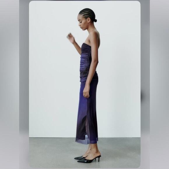 Zara STRAPLESS PRINTED TULLE DRESS Size Extra Large XL - Picture 7 of 16